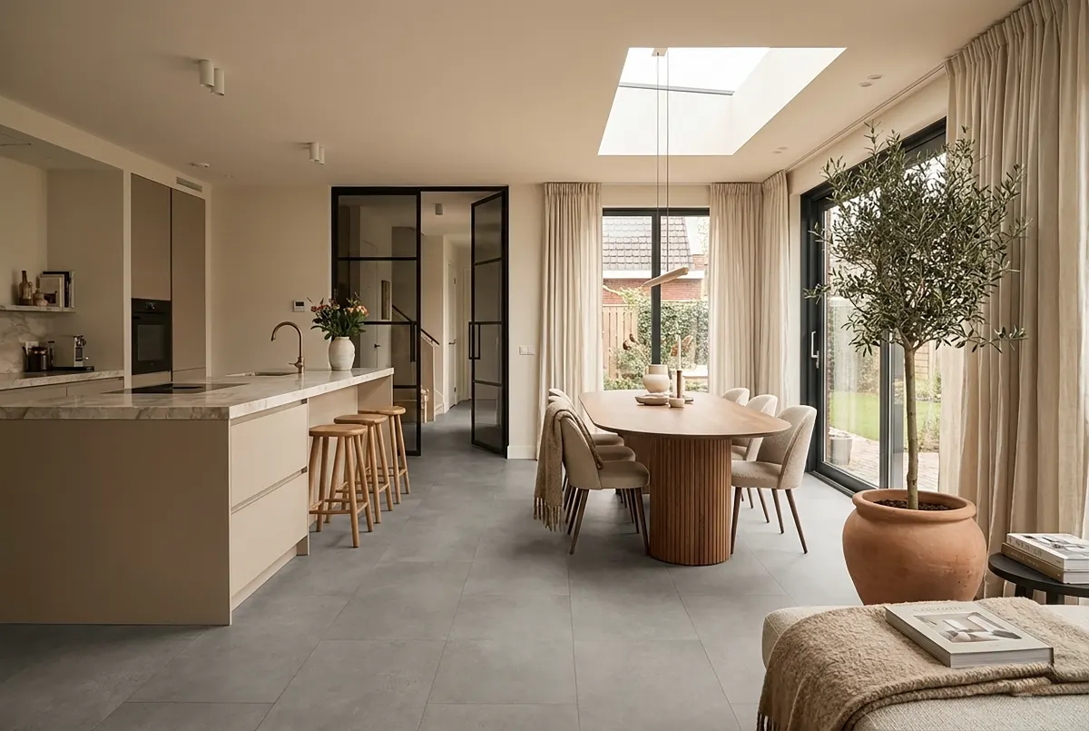Verlijmde PVC-vloer in moderne keuken